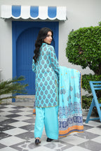 Azure Bloom Printed 3-Piece Suit (Premium Lawn)