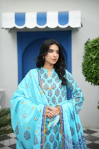 Azure Bloom Printed 3-Piece Suit (Premium Lawn)