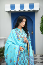 Azure Bloom Printed 3-Piece Suit (Premium Lawn)