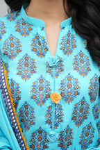Azure Bloom Printed 3-Piece Suit (Premium Lawn)