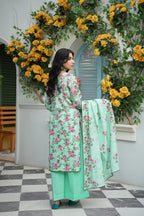 Mint Rose Printed 3-Piece Suit (Premium Lawn)