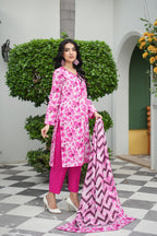 Pink Rose Printed 3-Piece Suit (Premium Lawn)