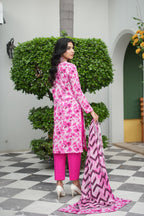 Pink Rose Printed 3-Piece Suit (Premium Lawn)