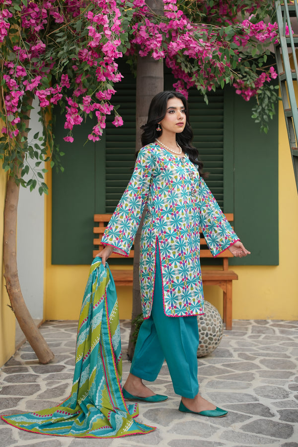 Zarnish Rose Bloom Printed 3-Piece Suit (Premium Lawn)