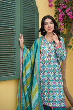 Zarnish Rose Bloom Printed 3-Piece Suit (Premium Lawn)
